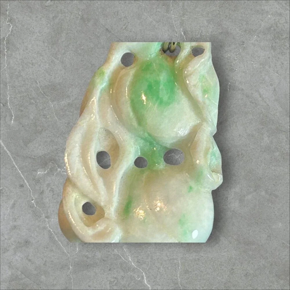 Chinese Vintage Hand Carved Jadeite Fruit Pendant Gold Bezel - Picture 6 of 7
